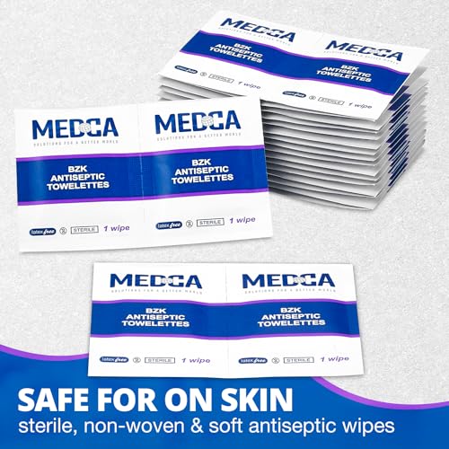 Hand Wipes – (Pack of 100) Benzalkonium Chloride Swabs Individual BZK Single-Use Packets by MEDca (100 Count)