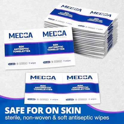 Hand Wipes – (Pack of 100) Benzalkonium Chloride Swabs Individual BZK Single-Use Packets by MEDca (100 Count)