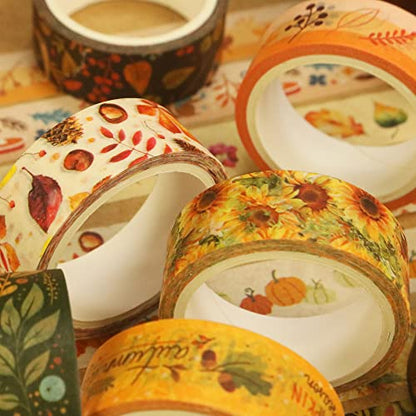 10 Rolls Four Seasons Washi Tape Set Yellow Leaves & Flowers Masking Decorative Tapes (10 Count)