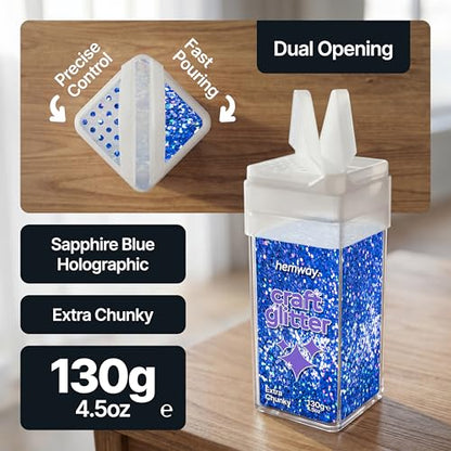 Craft Glitter Shaker Sapphire Blue Holographic 130g Extra Chunky (3.8 Ounce)