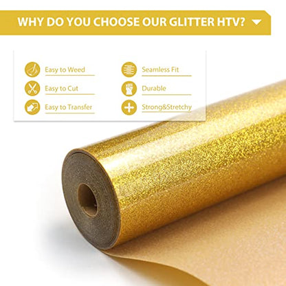 Glitter HTV 12" x 10ft Gold Glitter HTV Heat Transfer Vinyl