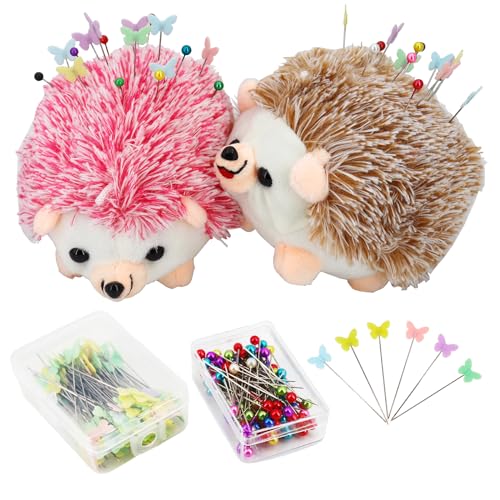 2 Hedgehog Sewing Pincushion with 200 Pieces Sewing Pins Set for Sewing DIY Projects Jewelry Decor Dressmaker (200 Count)