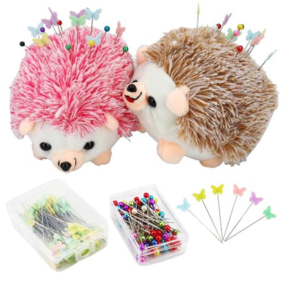 2 Hedgehog Sewing Pincushion with 200 Pieces Sewing Pins Set for Sewing DIY Projects Jewelry Decor Dressmaker (200 Count)