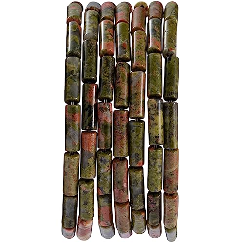 Natural Unakite Cylinder Tube Beads 4x13mm 38cm (28 Count)