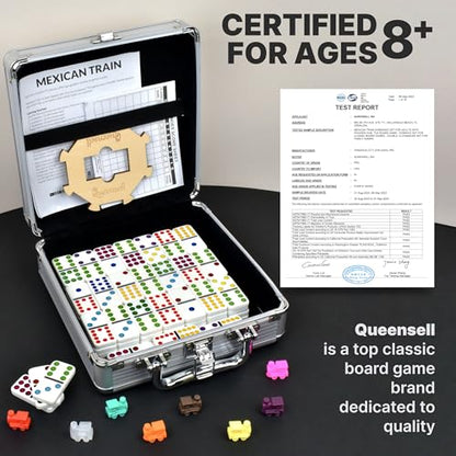 Mexican Train Dominoes Set with Wooden Hub