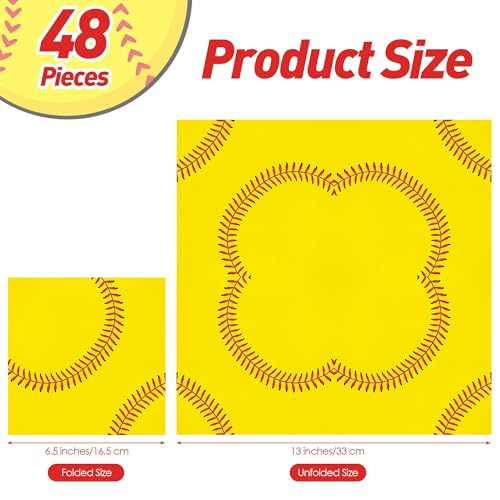 48 Pieces Softball Paper Napkins Disposable Softball Party Napkins Sports Ball Napkin Cocktail Dinner Napkin Set 13" x 13" Unfolded Tableware Napkin for Sports Theme Party Supplies (48 Count)