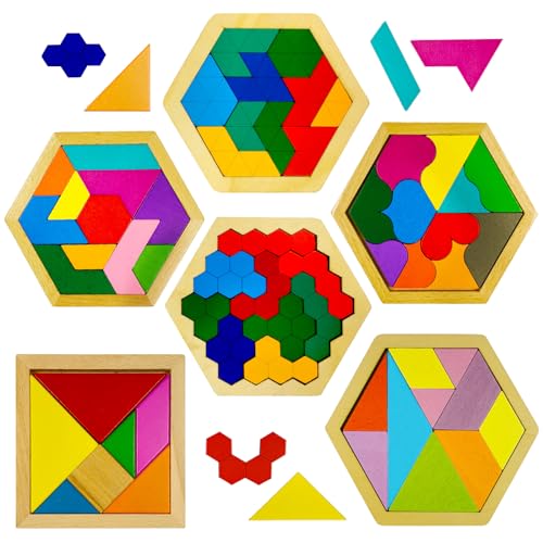 6 PCS Wooden Tangrams Puzzles for Kids (6 Count)