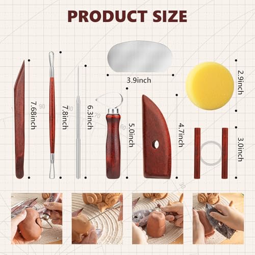 8PCS Stained Wooden Pottery Sculpting Tools