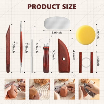 8PCS Stained Wooden Pottery Sculpting Tools