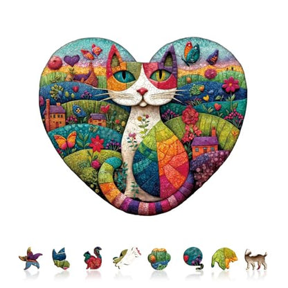 Mosaic Meadow Cat Puzzles Adults Gifts for Women Men Wooden 170 Pieces 11.4 x 9.8in