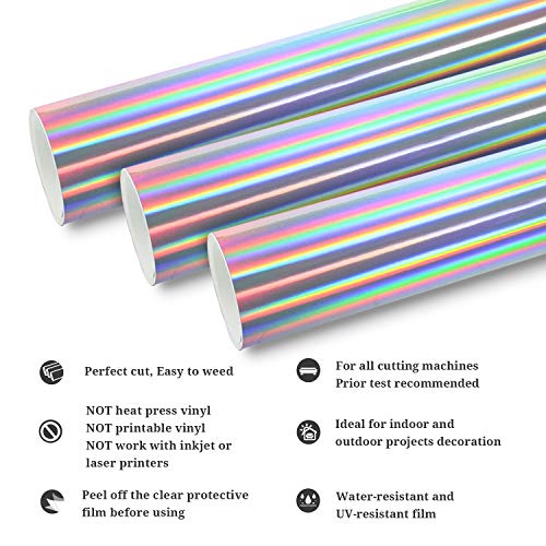 Glossy Holographic Silver Chrome Vinyl 12" x 10ft (10 Foot)