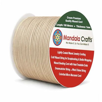 1mm Cream Cotton Waxed Cord for Jewelry Making (327 Foot)