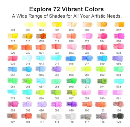 72 Color Professional Watercolor Pencils Set with Brush and Water Brush Pen (72 Count)