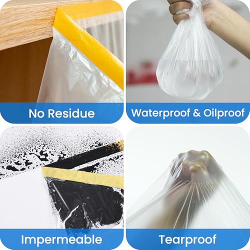 Pre Taped Masking Film Extra Thick Plastic Cover 102" x 90' (4 Count)