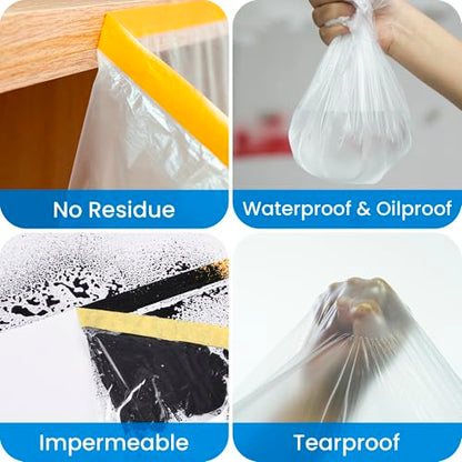 Pre Taped Masking Film Extra Thick Plastic Cover 102" x 90' (4 Count)