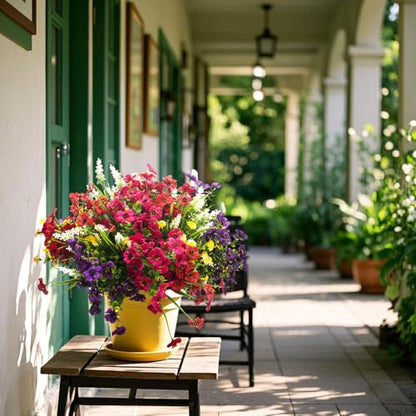20 Bundles Artificial Flowers Outdoor No Fade UV Resistant Fake Plastic Flowers Faux Plants for Garden Patio Porch Window Box Home Wedding Farmhouse Hanging Décor (20 Count)