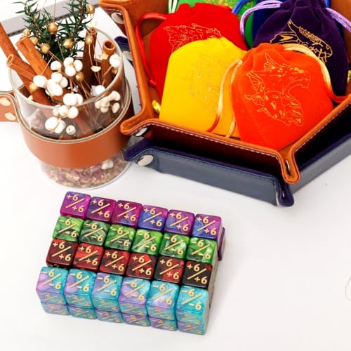 MTG Counter Dice Set 48 Pcs D6 MTG Dice Life Counters Tokens Dice for Magic Card Game Accessories with 6 Pcs Drawstring Bags and Tray (56 Count)