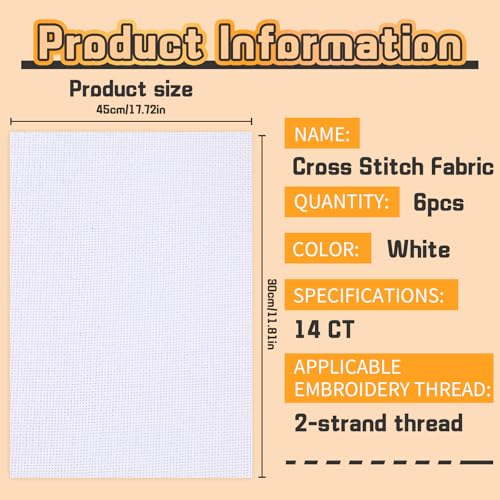6 Pcs Cross Stitch Fabric 14 Count Aida Cloth for Needlework (6 Count)
