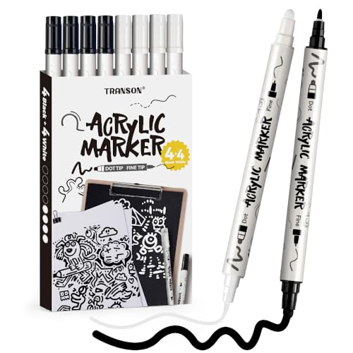 4 Black and 4 White Paint Markers Bold and Fine Dual (8 Count)