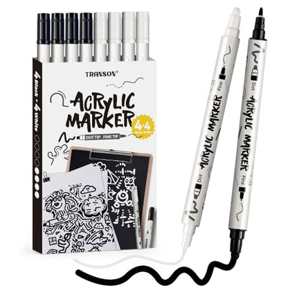 4 Black and 4 White Paint Markers Bold and Fine Dual (8 Count)