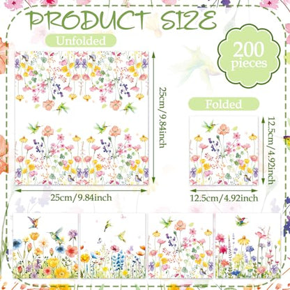 200 Pcs Pastel Wildflower Cocktail Napkins Disposable 4 Style 5"