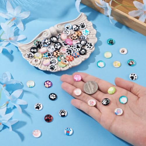 70Pcs Paw Print Glass Cabochons for Jewelry Making