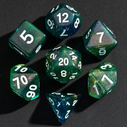 7 Die DND Dice Set Polyhedral Dice Set with a Leather Dice Bag (7 Count)