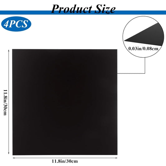 4PCS 12 x 12 x 1/32 (0.04”) Inch Anodized Aluminum Sheet, Black Aluminum Engraving Blanks, 0.8MM Thin Metal Plates for Laser Engraving, Crafting, DIY, House Decoration