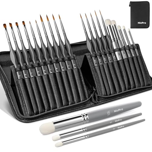 22 PCS Miniature Paint Brushes & Dry Brush (20 Count)