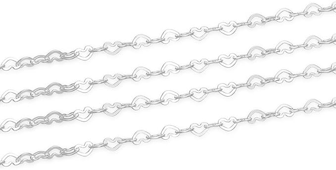 Adabele 5 Feet Authentic 925 Sterling Silver Unfinished Heart Shaped Link Chain 3.2mm x 2.1mm Small Thin Hypoallergenic Nickel Free for DIY Craft Jewelry Making SSK-T1