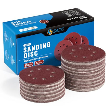 Sanding Disc 150 PCS 5 Inch 8 Hole Sanding Discs Selected Aluminum Oxide Orbital Sandpaper 150 Grit (150 Count)