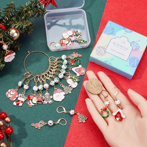 1 Box 20pcs Christmas Stitch Markers Crochet Knitting Markers Rhinestone Locking Stitch Markers Leverback Kntting Charms for Knitting Weaving Sewing Needleworks Women Adult DIY Crafts (20 Count)