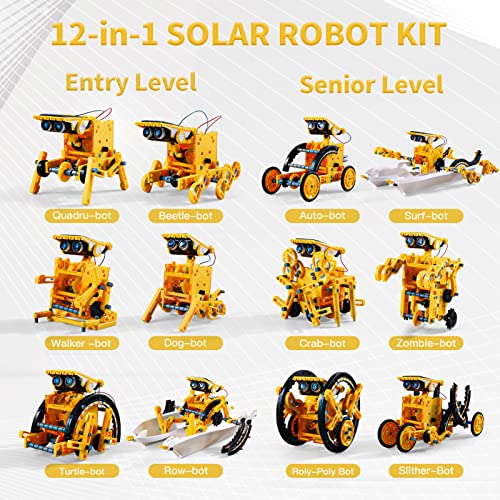 12-in-1 STEM Solar Robot Kit Toys Gifts for 8 9 10 11 12 13 Year Old Kids Boys Girls, Robot Building Education Science STEM Project Toys Kit Gifts for Kids Boys, Solar Powered by The Sun (190 Count)