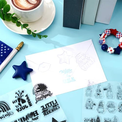 5 Sheet 4th of July Clear Stamps Patriotic Silicone Transparent Stamps Border Stamp Cards for 250th Anniversary Independence Day Memorial Day DIY Crafts Card Making Scrapbooking Embossing (5 Count)