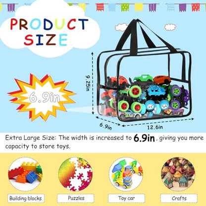 6 Pcs XL Toy Storage Bags Widen Waterproof Clear Toy Organizer with Labels (6 Count)