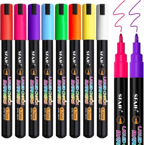 Liquid Chalk Markers for Blackboard 8 Vibrant Colors 1mm Fine Tip (8 Count)