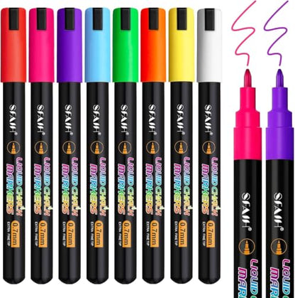Liquid Chalk Markers for Blackboard 8 Vibrant Colors 1mm Fine Tip (8 Count)