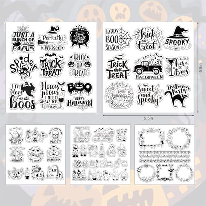 5 Sheets Halloween Clear Stamps Gnome Pumpkin Spider Silicone Transparent Stamps Trick or Treat Border Stamp Cards for DIY Card Making Scrapbooking Embossing Album Decor (5 Count)