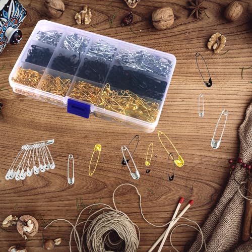 720 Pcs 3 Colors Safety Pins 4 Sizes Strong Safety Pins with Storage Box Assorted for Craft Sewing Art Clothes Jewelry Making (720 Count)