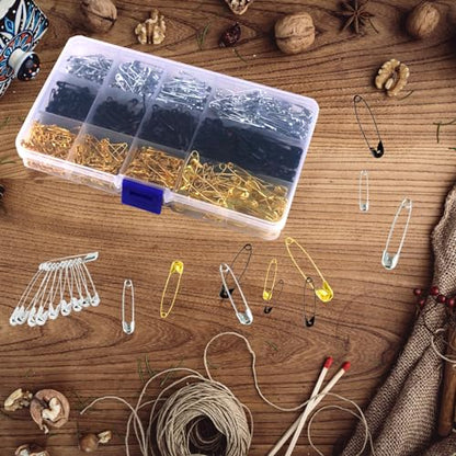 720 Pcs 3 Colors Safety Pins 4 Sizes Strong Safety Pins with Storage Box Assorted for Craft Sewing Art Clothes Jewelry Making (720 Count)