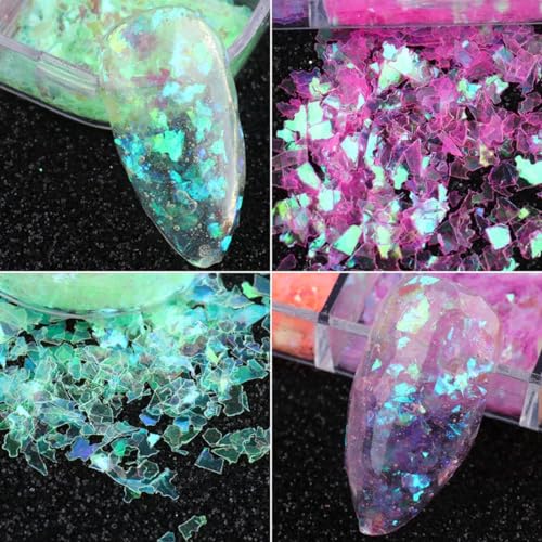 12 Colors Holographic Glitter Nail Art Sequins Aurora Iridescent Nail Flakes Glitter Chameleon Flakes Irregular Ice Slag Glass Paper Ultra Thin Mermaid Nail Glitter for Nail Art Make