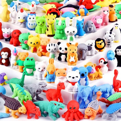 80Pcs Animal Erasers Kids Desk Pets Pencil Erasers 3D Puzzle Eraser Bulk Fun Cute Mini Animal Eraser Toys for Classroom Rewards (80 Count)
