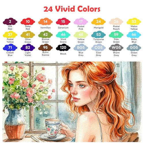 Alcohol Markers Set 24 Colors (24 Count)