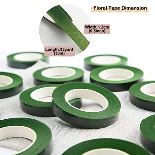 12 Rolls 1 2 Inch 30 Yard Green Floral Tape for Bouquet Stem Wrapping