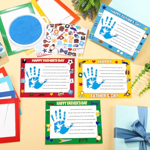 48 Sets Father's Day Handprint Crafts DIY Christian Hand Keepsake Craft Gifts with Flower Stickers for Religious Dad Man Home Party Activities (48 Count)