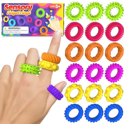 Fidget Toys Sensory Rings for Kids (18 Count)