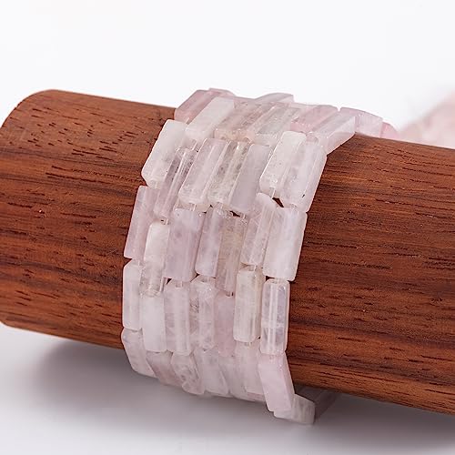 Natural Rose Quartz Crystal Rectangle Tube Beads 4x13mm 38cm (28 Count)