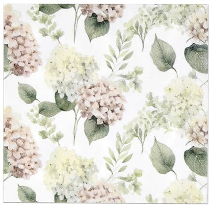 100 Pcs Hydrangea Scatter Floral Cocktail Beverage Napkins Hydrangeas Flowers Disposable Paper Dessert Napkin for Spring Summer Birthday Party Supplies (100 Count)