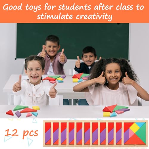 12 Pack Tangrams Wooden Puzzles Tangrams Set f Shape Puzzles Brain Logic Blocks for Games Educational Gifts for Adults Students (12 Count)