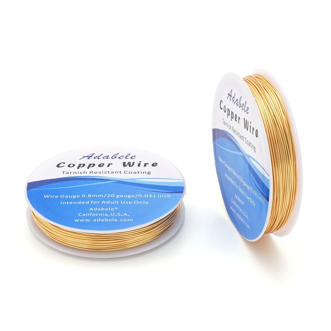 Adabele 65 Feet Premium Tarnish Resistant Round Jewelry Wire Copper Beading Wire Spool Bulk (0.8mm/20 Gauge) 18K Gold Plated for DIY Craft Jewelry Making BF286-8 - Crafty Corner